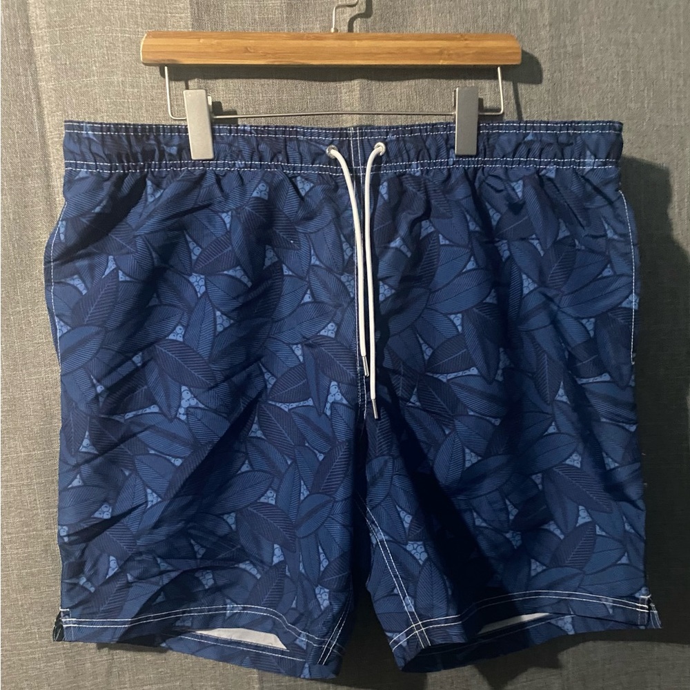 Lands’ End Mens XL (40-42) Blueberry Leaf Swim Trunks Shorts Mesh Lined